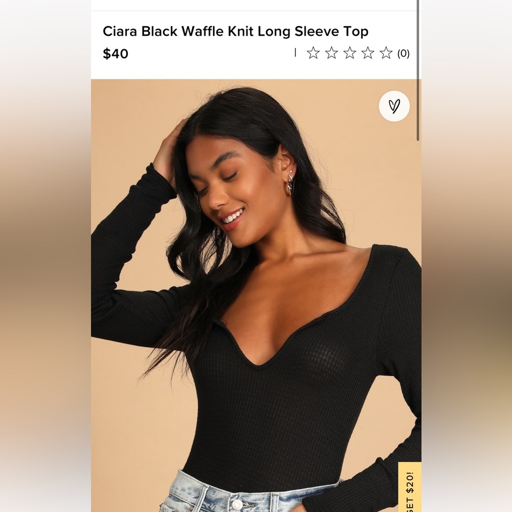 Ciara Black Waffle Knit Long Sleeve Top XS